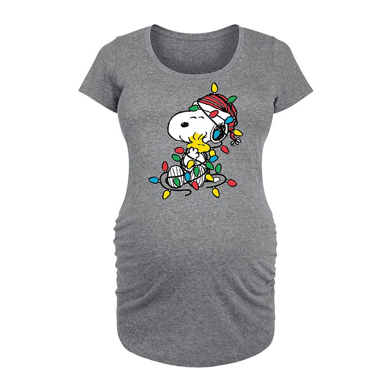 Maternity Peanuts Snoopy Woodstock Xmas Lights Graphic Tee, Women's, Size: XL-Mat, Grey Gray