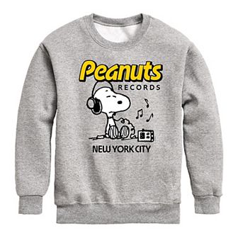 Boys 8-20 Peanuts Records Snoopy Headphones Fleece Sweatshirt