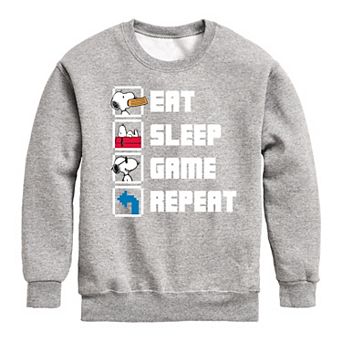 Boys 8-20 Peanuts Eat Sleep Game Repeat Crew Fleece Sweatshirt