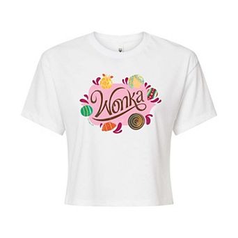 Juniors' Wonka Candy Cropped Tee