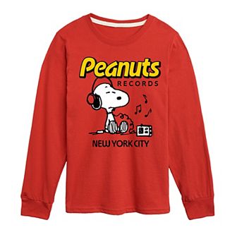 Boys 8-20 Peanuts Records Snoopy Headphones Long Sleeve Graphic Tee