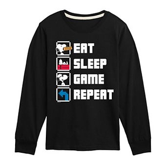 Boys 8-20 Peanuts Eat Sleep Game Repeat Long Sleeve Graphic Tee
