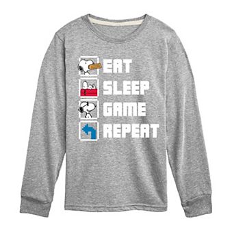 Boys 8-20 Peanuts Eat Sleep Game Repeat Long Sleeve Graphic Tee