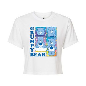 Juniors' Care Bears Grumpy Bear Grid Cropped Tee