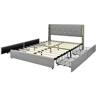Bed Frame Mattress Foundation with 4 Storage Drawers