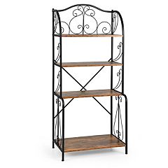 4-Tier Kitchen Rack Stand with Hooks & Mesh Panel