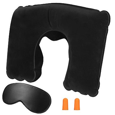 Inflatable U Shape Neck Pillow, 14.17x9.06x 3.94', Flocking Fabric, Ideal for Airplanes, Cars & More
