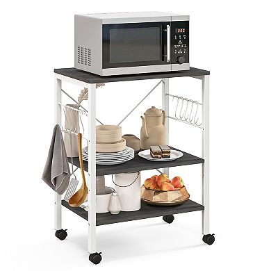 3-Tier Kitchen Baker's Rack Microwave Oven Storage Cart with Hooks