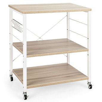 3 tier Rolling Kitchen Cart with Wheels, Microwave Stand with Storage Shelves