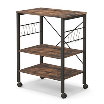 3 tier Rolling Kitchen Cart with Wheels, Microwave Stand with Storage Shelves