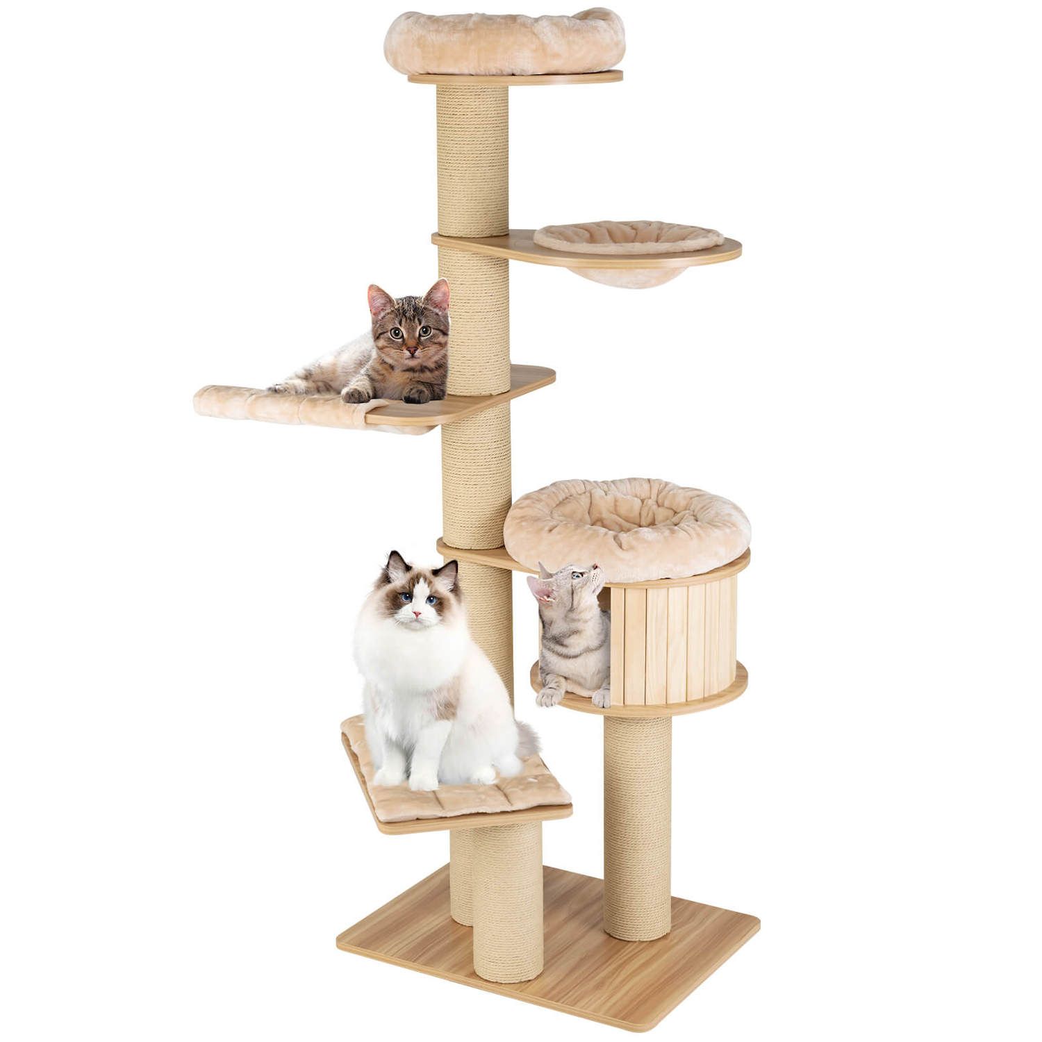 Modern Cat Tree Tower with Large Plush Perch and Sisal Scratching