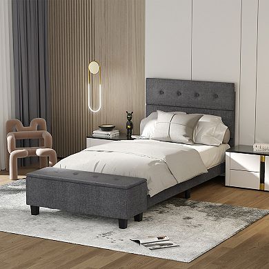Upholstered Bed Frame with Ottoman Storage