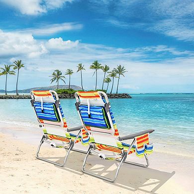 2-Pack Folding Backpack Beach Chair 5-Position Outdoor Reclining Chairs with Pillow