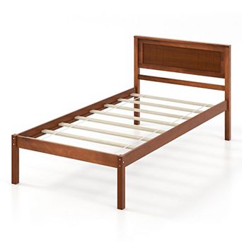 Solid Wood Platform Bed Frame with Headboard Slatted Base and Under Bed Storage Clearance