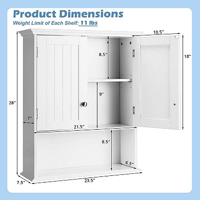 Wall Mount Bathroom Cabinet Storage Organizer With Doors And Shelves