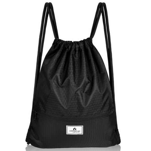 Drawstring Backpack String Bag Foldable Sports Sack with Zipper Pocket