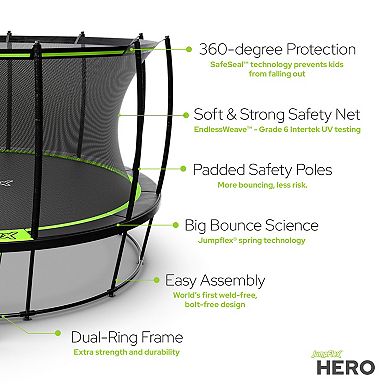 JumpFlex HERO 14' Trampoline for Kids Outdoor Play Equipment with Net & Ladder