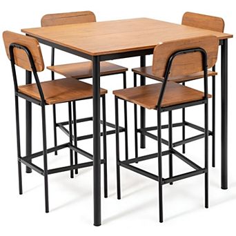 Counter Height Dining Table Set with 4 Bar Stools, Space Saving Kitchen Furniture