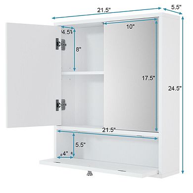 Double Door Wall-Mounted Bathroom Mirrored Medicine Cabinet-White