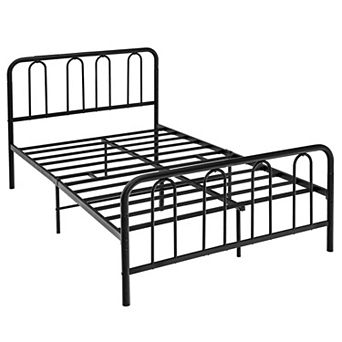 Metal Bed Frame with Support Legs Headboard Footboard Raised Design