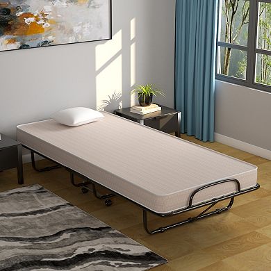 Rollaway Guest Bed with Sturdy Steel Frame and Memory Foam Mattress