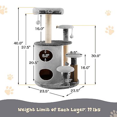 40 Inch Cat Tree Tower Multi-Level Activity Tree with 2-Tier Cat-Hole Condo
