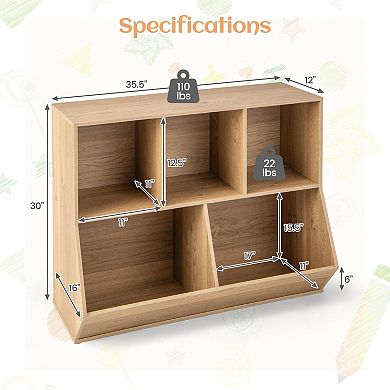 5 Cube Wooden Kids Toy Storage Organizer with Anti-Tipping Kits
