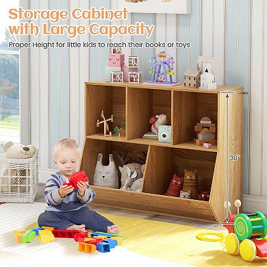 5 Cube Wooden Kids Toy Storage Organizer with Anti-Tipping Kits