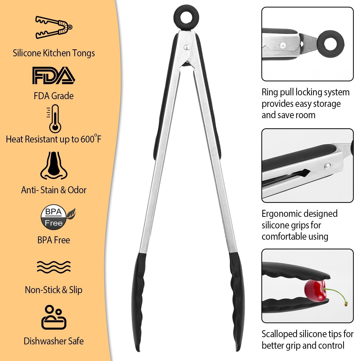 Silicone Kitchen Tongs Stainless Steel High Heat Resistance Easy To   6661560 ALT