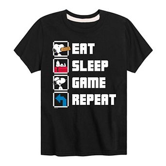 Boys 8-20 Peanuts Eat Sleep Game Repeat Graphic Tee