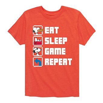 Boys 8-20 Peanuts Eat Sleep Game Repeat Graphic Tee