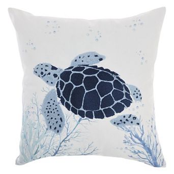 Mina Victory Lifestyle Towel Embroidered Sea Turtle Indoor Throw Pillow