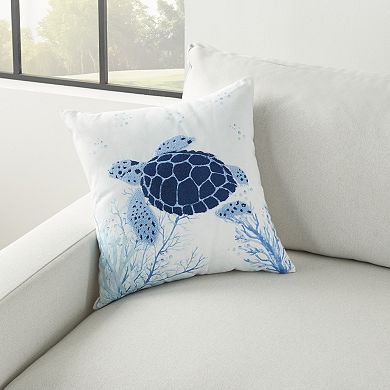 Mina Victory Lifestyle Towel Embroidered Sea Turtle Indoor Throw Pillow