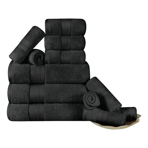 Superior Aria Turkish Cotton Solid Heavyweight 12-Piece Black Towel Set