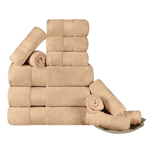 Superior Turkish Cotton Solid Plush 12-Piece Hazelnut Towel Set