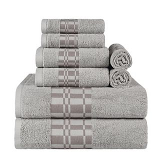 SUPERIOR 8 pc Larissa Cotton Geometric Embroidered Border Towel Set