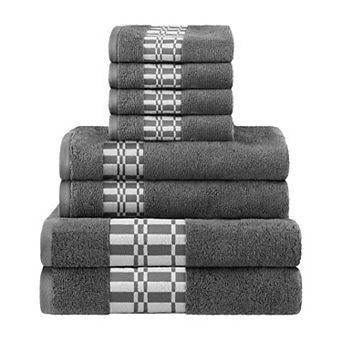 SUPERIOR 8 pc Larissa Cotton Geometric Embroidered Border Towel Set