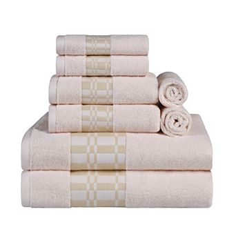 SUPERIOR 8 pc Larissa Cotton Geometric Embroidered Border Towel Set