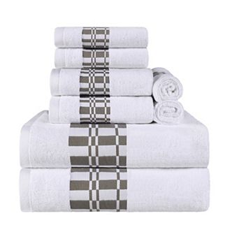 SUPERIOR 8 pc Larissa Cotton Geometric Embroidered Border Towel Set
