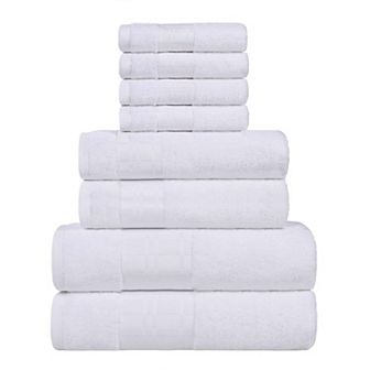 SUPERIOR 8 pc Larissa Cotton Geometric Embroidered Border Towel Set