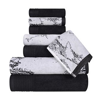 SUPERIOR 8 pc Cotton Solid and Marble Towel Set