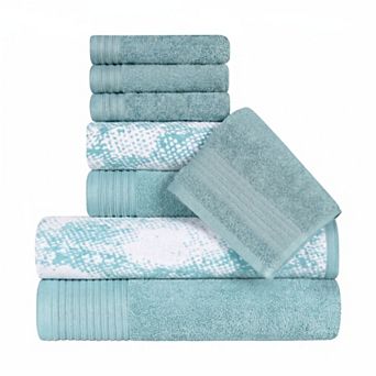 SUPERIOR 8 pc Cotton Solid and Marble Towel Set