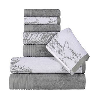 SUPERIOR 8 pc Cotton Solid and Marble Towel Set