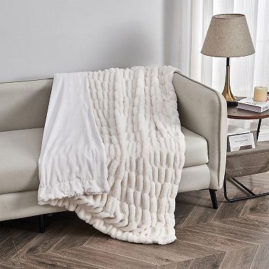 Cozy Soft Faux Fur Reversible Throw Blanket