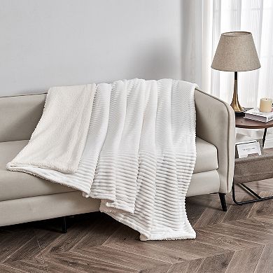 Ribbed Plush-to-Sherpa Reversible Throw Blanket