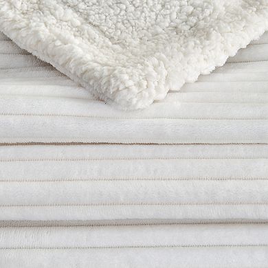 Ribbed Plush-to-Sherpa Reversible Throw Blanket