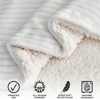 Ribbed Plush-to-Sherpa Reversible Throw Blanket