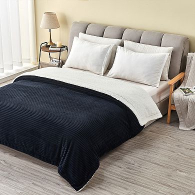 Ribbed Plush-to-Sherpa Reversible Throw Blanket