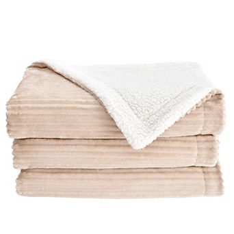Ribbed Plush-to-Sherpa Reversible Throw Blanket