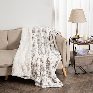 Holiday Printed Plush-to-Sherpa Throw Blanket